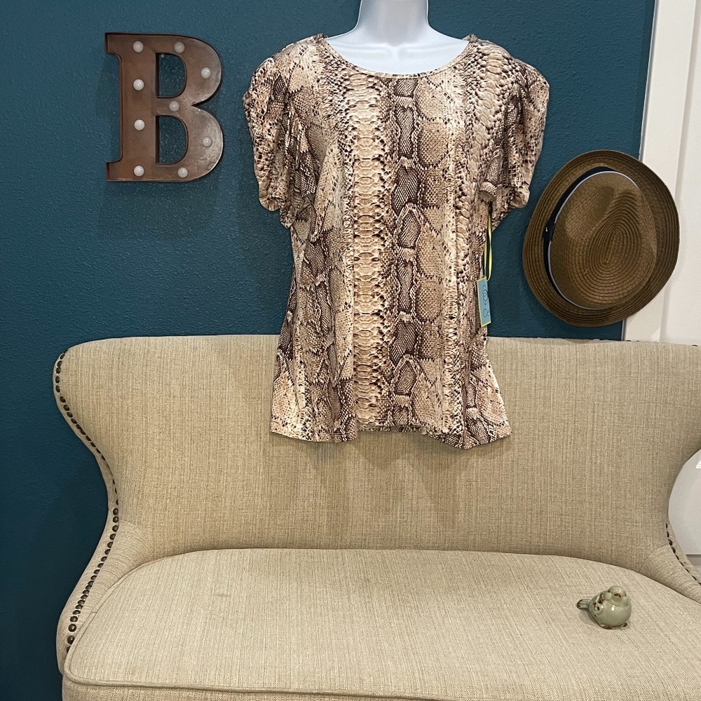 CeCe Python Print Stylized Sleeves Large Shirt New With Tags